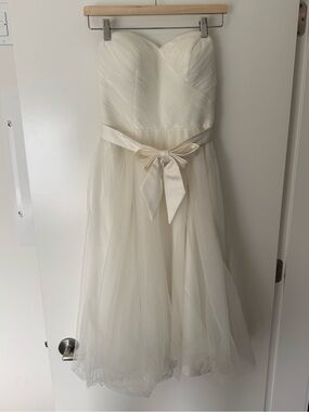 Alfred Angelo Ivory Strapless Sweetheart Tulle Cocktail Dress Bow Size XS/S